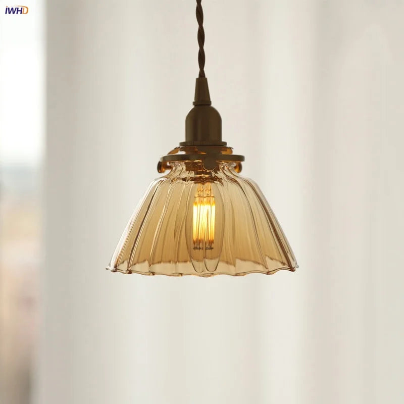 Artfan Amber Glass LED Pendant Light - Nordic Modern Balcony Foyer Coffee Wall Lamp