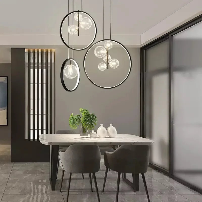 Artfan Ball Bubble LED Chandelier: Modern Round Ring Pendant Light for Dining Room & Bar