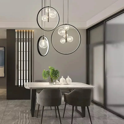 Artfan Ball Bubble LED Chandelier: Modern Round Ring Pendant Light for Dining Room & Bar