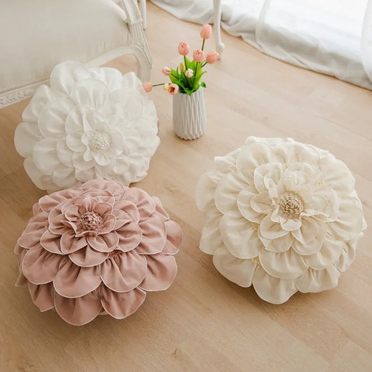 Artfan 3D Flowers Pillows - White Petal Cushions for Home Decor in 50x50cm Size