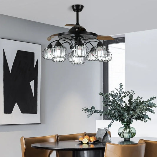 Artfan lighting Black Crystal LED Ceiling Fan Chandelier, 6/9 Heads, Remote Control, Reverse Motor