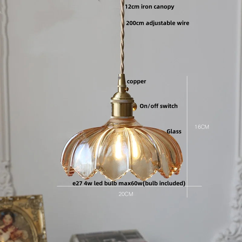 Artfan Amber Glass Walnut Wood LED Pendant Lamp with Copper Knob Switch
