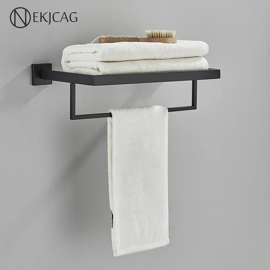Artfan lighting Black Bathroom Set: Towel Holder, Paper Holder, Gold Rod, Robe Hook - Stainless Steel Accessories