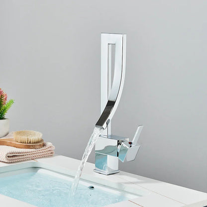 Artfan lighting Black Brass Waterfall Basin Faucet with Single Handle Mixer Tap