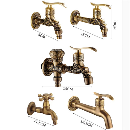 Artfan Antique Brass Dragon Carved Outdoor Washing Machine Faucet Cold Tap