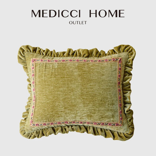 Artfan Luxe Chenille Ruffled Green Lumbar Pillow Cover 35x45