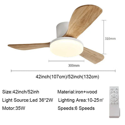 Artfan 52" DC Wood Ceiling Fan Light Remote Control Living Bedroom LED 35W