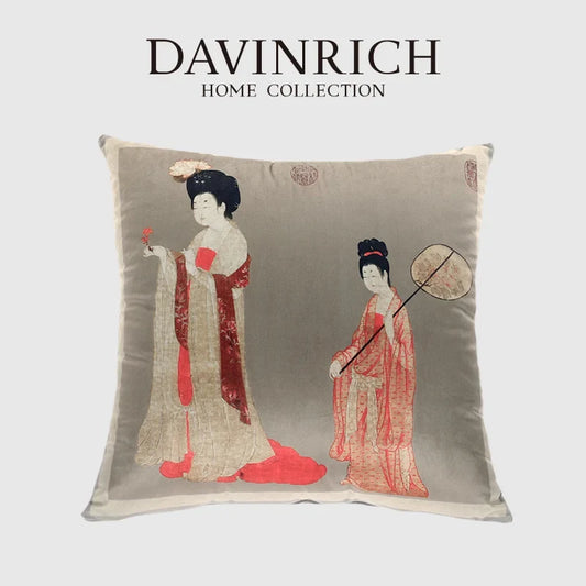 Artfan Ancient Chinese Beauty Girl Velvet Satin Throw Pillow Cover 45x45cm