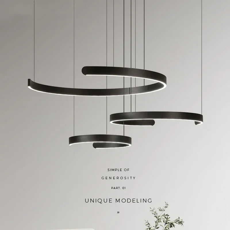 Artfan lighting Black LED Chandelier Pendant Light for Foyer Stairs Bar, Minimalist Indoor Hanging Lamp