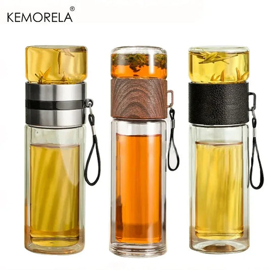 Artfan 400ML Double-Layer Glass Tea Infuser Bottle - High Borosilicate Tumbler Set