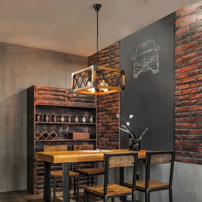 Artfan 6-Head Industrial Style Pendant Lamp - Retro Solid Wood Iron Table Light