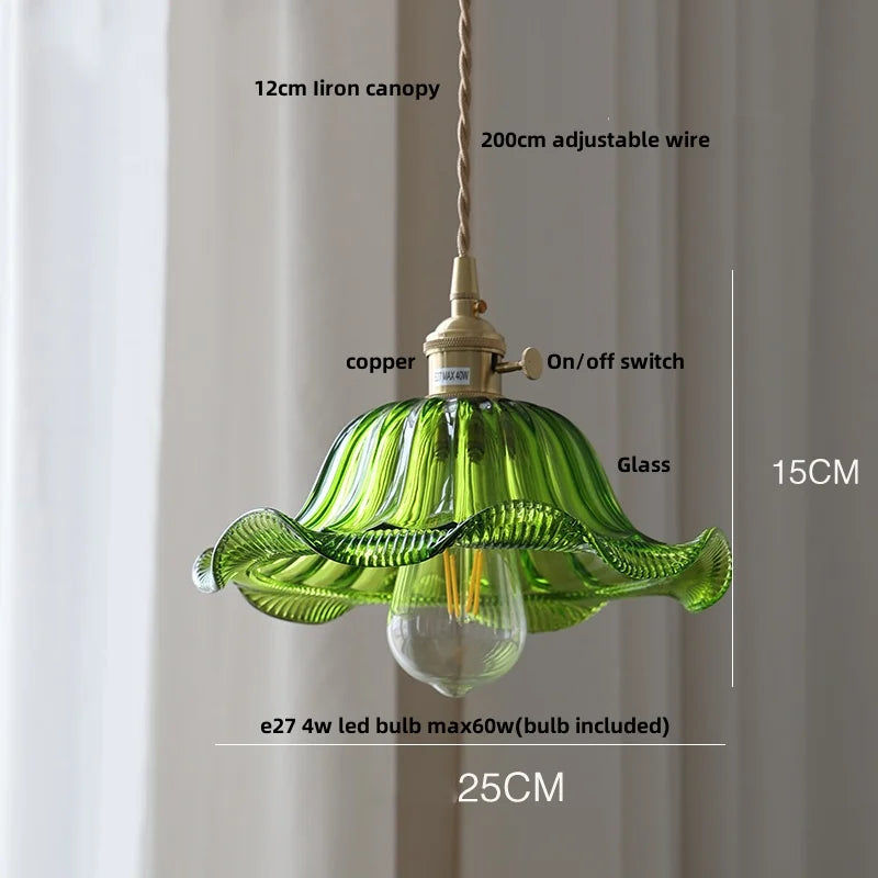 Artfan Green Glass LED Pendant Light | Nordic Modern Copper Knob Switch Hanging Fixture