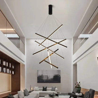 Artfan lighting Black LED Stair Chandelier: Modern Ceiling Pendant Light Fixture for Hall and Living Duplex.