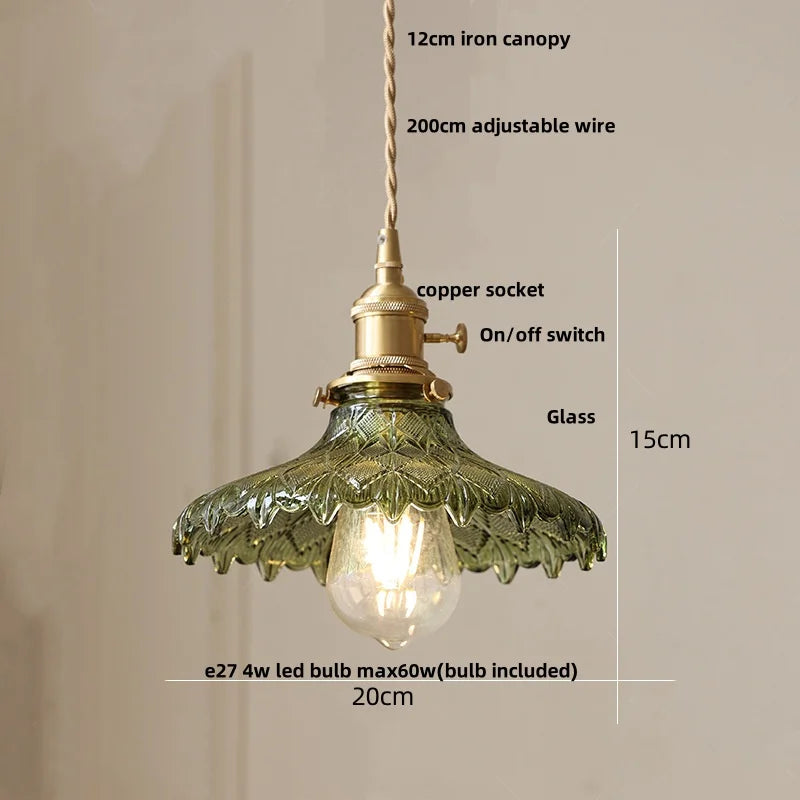 Artfan Green Glass LED Pendant Light | Nordic Modern Copper Knob Switch Hanging Fixture