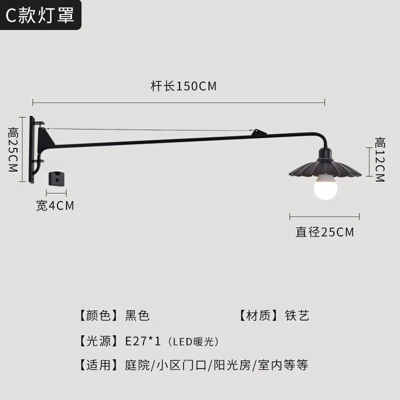 Artfan lighting Black LED Swing Arm Wall Lamp for Outdoor Decor in Bedroom, Balcony & Aisle
