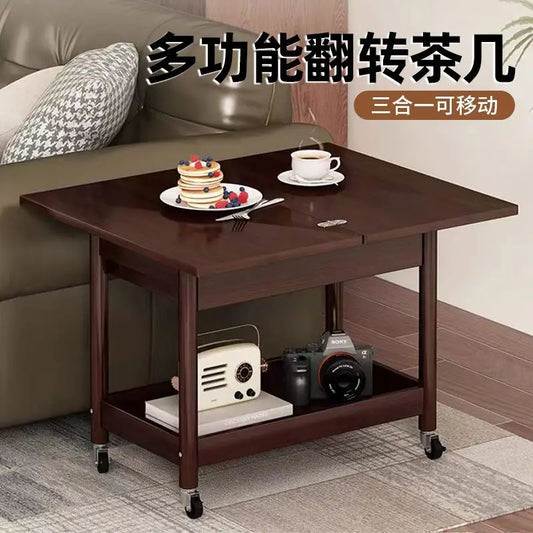 Artfan Ash Wood Cart Coffee Table with Folding Desktop Storage
