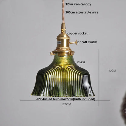 Artfan Green Glass LED Pendant Light | Nordic Modern Copper Knob Switch Hanging Fixture