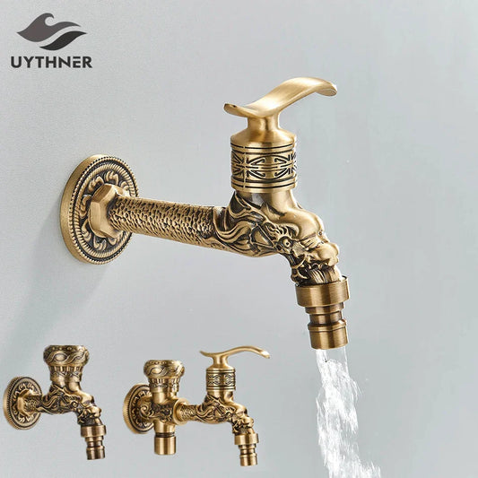 Artfan Antique Brass Wall Mounted Washing Machine Faucet for Bathroom, Outdoor, Garden, Bath, Toilet
