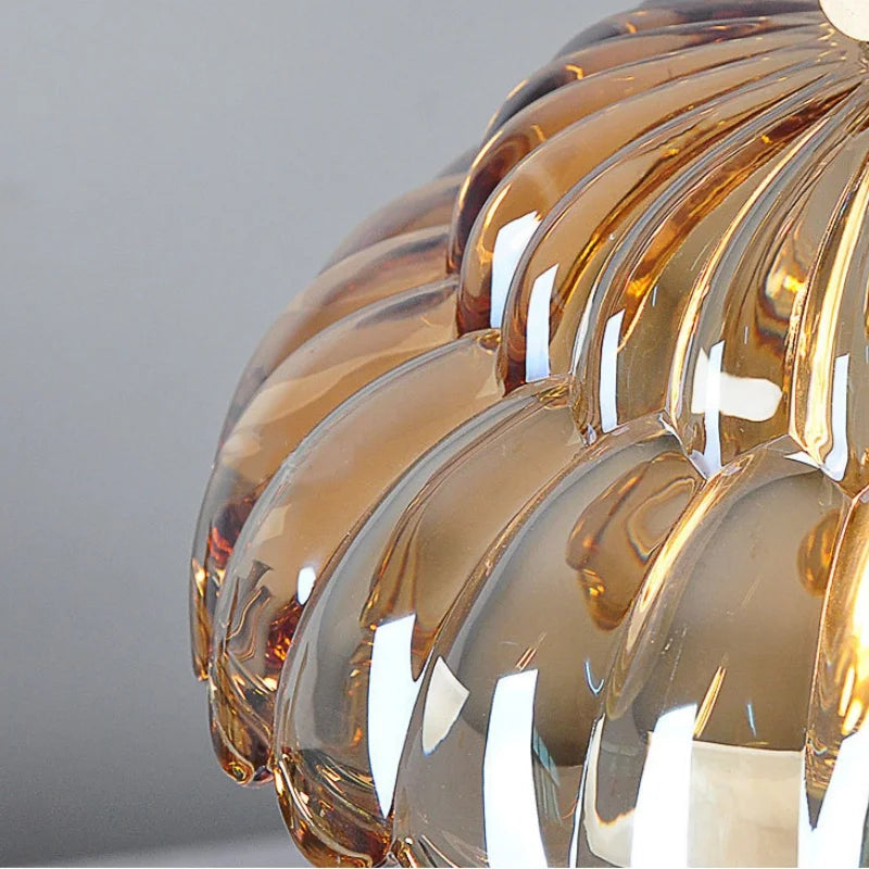 Artfan Amber Glass Walnut Wood LED Pendant Lamp with Copper Knob Switch