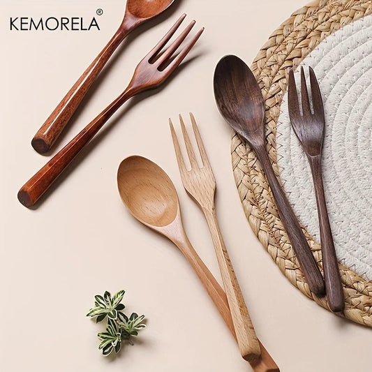 Artfan 2-Piece Wooden Fork and Spoon Set | Korean-Inspired Tableware for Desserts and Rice