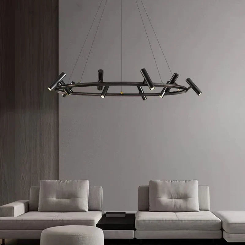 Artfan lighting Black LED Spot Chandelier: Modern Minimalist Rotatable Hanging Lamp for Home Decor
