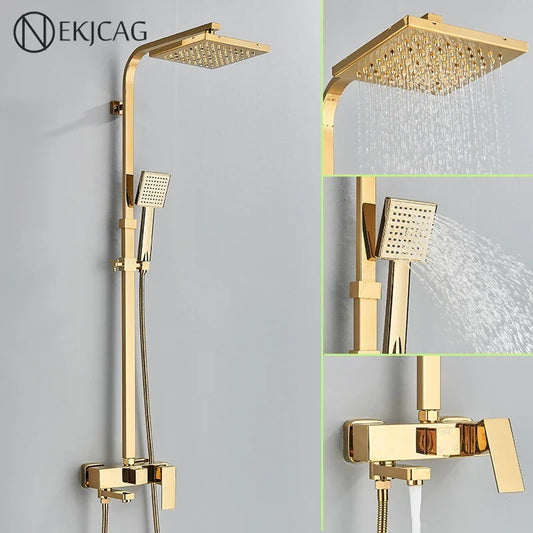 Artfan 8" Square Rainfall Shower Faucet Set with Handshower - Wall Mount Single Handle