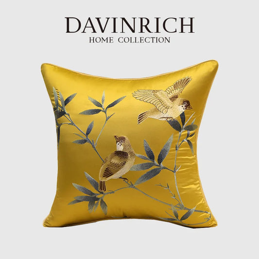 Artfan lighting Birds Branches Embroidered Pillow Covers - Chinoiserie Style Chic Interiors