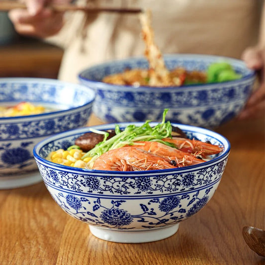 Artfan lighting Blue and White Retro Ceramic Soup Noodle Bowl