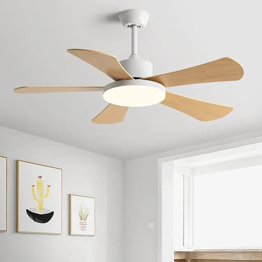 Artfan 48" Bedroom Restaurant Ceiling Fan with 5 Wood Blades, DC Motor, LED Light, Remote