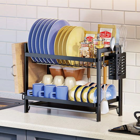 Artfan 2 Tier Kitchen Dish Rack Drainer Plate Storage Organizer Drainboard