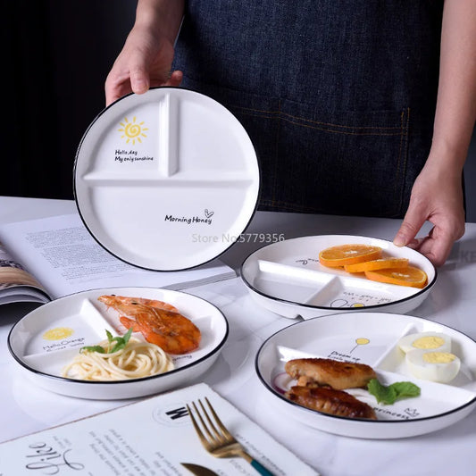 Artfan 8" Round Grid Plate - Perfect for Solo Dining or Family Breakfast