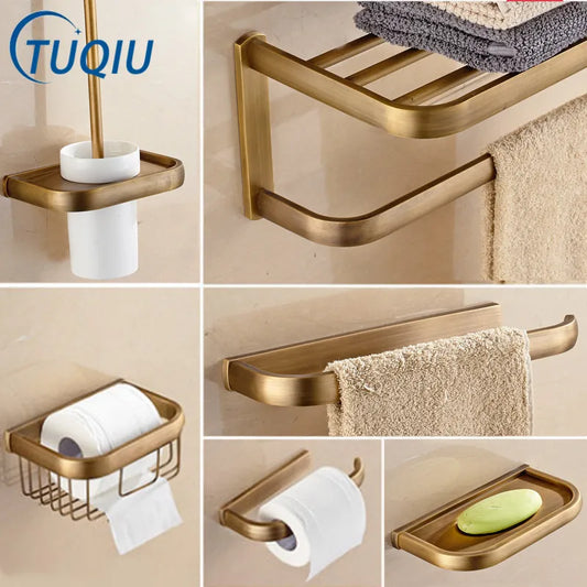 Artfan Antique Bronze Bathroom Accessory Set: Shelf, Towel Rack, Holder, Brush, Hanger, Hook