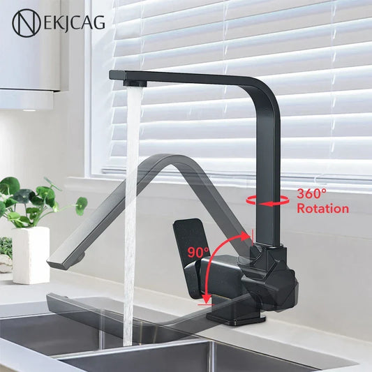 Artfan 360° Rotating Black Kitchen Faucet, Deck Mount Sink Mixer Tap, 304 Stainless Steel
