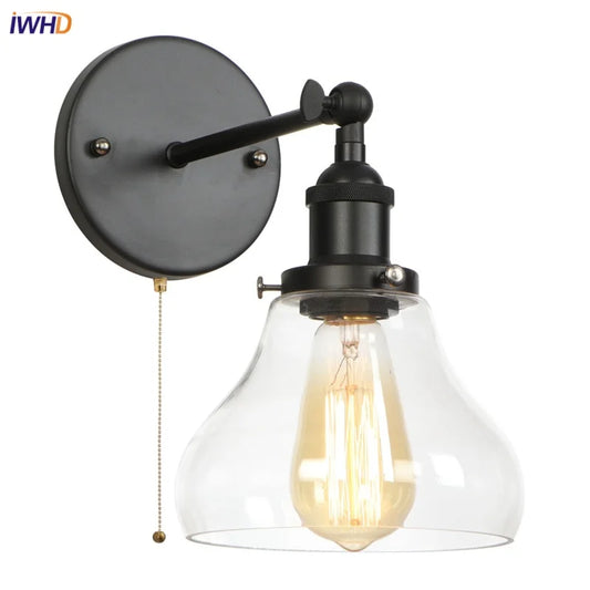 Artfan lighting Black Iron LED Wall Lights Industrial Pull Chain Switch Bedroom Dining Room Loft