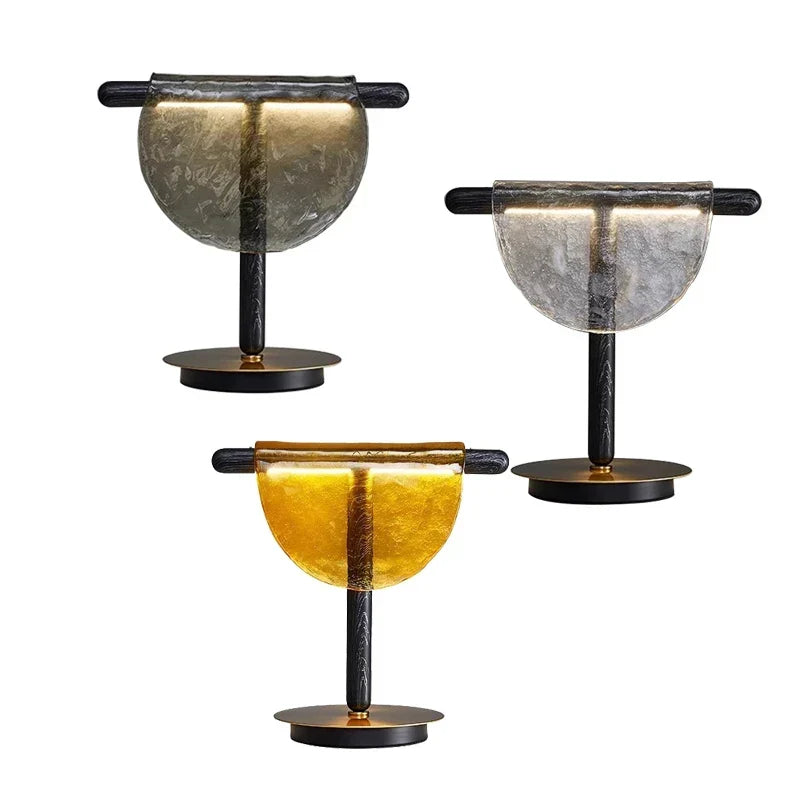 Artfan Amber Glass Table Lamp: Nordic Minimalist LED Nightstand Decor