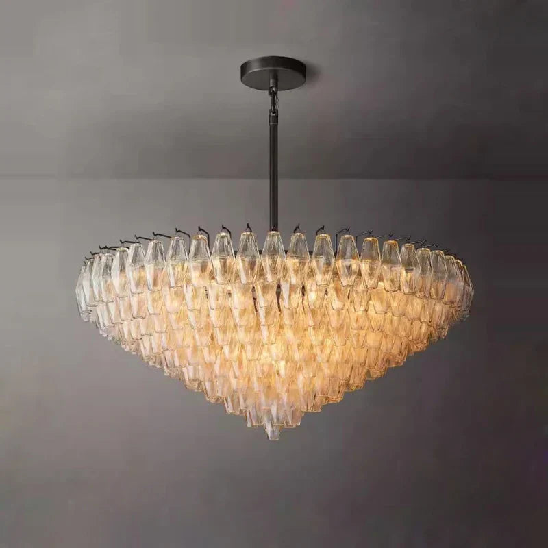 Artfan Art Deco Glass Shade Brass LED Chandelier - Luxury Black Dining Room Ceiling Light