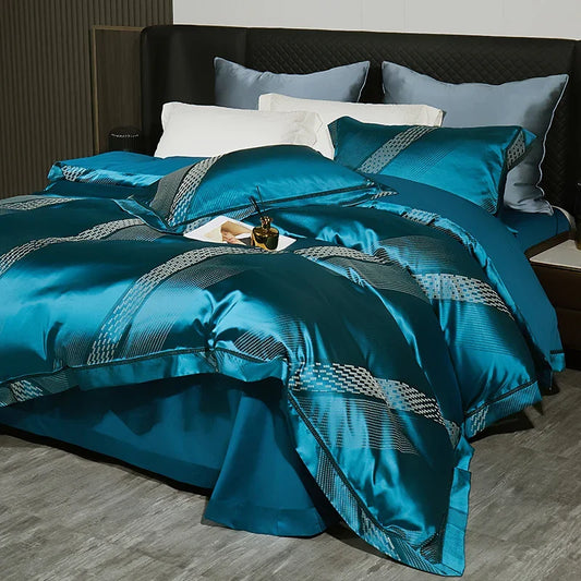 Artfan 1000TC Egyptian Cotton Satin Jacquard Patchwork Bedding Set - Full Queen King Size