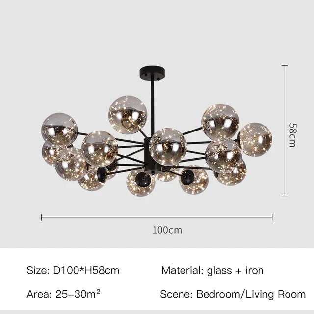 Artfan lighting Black Glass Ball Chandelier: Luxury Dimmable Pendant Lamp for Living Room & Bedroom.