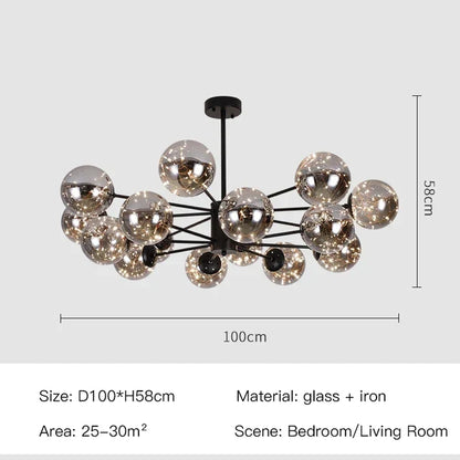 Artfan lighting Black Glass Ball Chandelier: Luxury Dimmable Pendant Lamp for Living Room & Bedroom.
