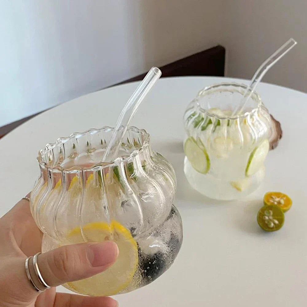 Artfan 650ml Latte Ribbed Cocktail Glass Set, Nordic Style Phnom Penh Water Juice Cup