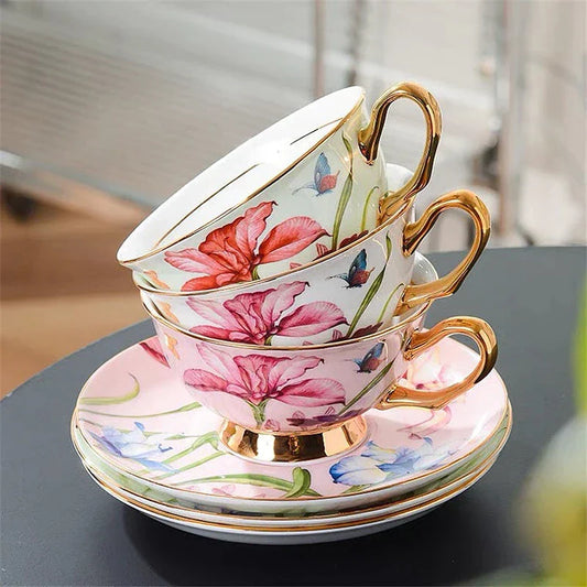 Artfan Lily Flower Tea Set with Spoon - High-end Porcelain Cup Saucer Mug