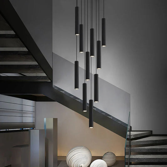 Artfan lighting Black LED Crystal Staircase Chandelier: Modern Nordic Design, Creative Island Hanging Lamp