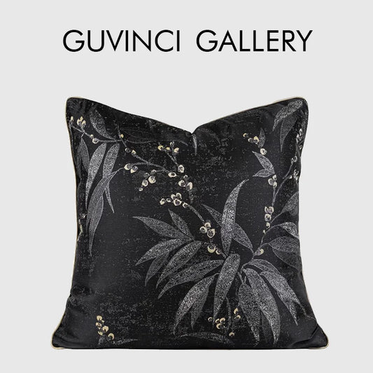 Artfan lighting Black & Gold Floral Jacquard Throw Pillow Cover Oriental Art Case