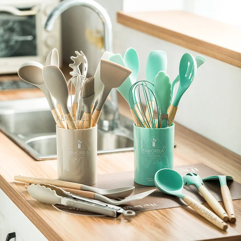 Artfan 13-Piece Silicone Kitchen Utensils Set with Storage Box | Heat-Resistant Cooking Tools and Baking Accessories