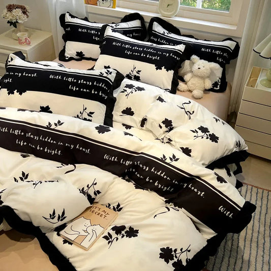 Artfan lighting Black White Printed Bed Skirt Bedding Set - Cozy Skin Friendly Linens