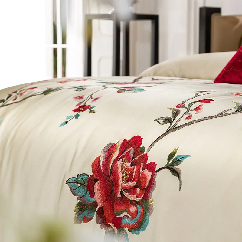 Artfan 200S Embroidery Egyptian Cotton Bedding Set - Queen King Linens