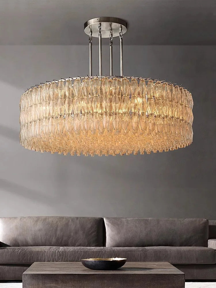 Artfan Art Deco Glass Shade Brass LED Chandelier - Luxury Black Dining Room Ceiling Light