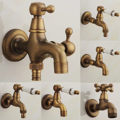 Artfan Antique Brass Dragon Carved Outdoor Washing Machine Faucet Cold Tap