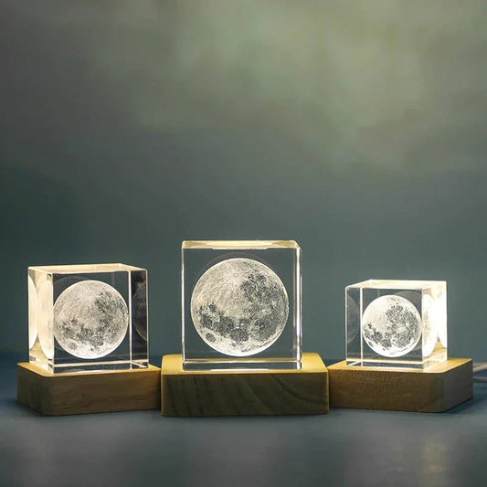 Artfan 3D Moon Solar Galaxy Crystal Glass Cube Night Light Desktop Decor