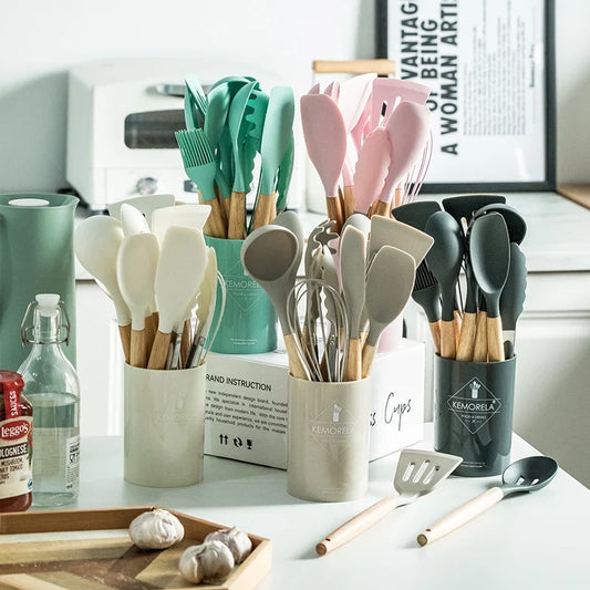Artfan 13-Piece Silicone Kitchen Utensils Set with Storage Box | Heat-Resistant Cooking Tools and Baking Accessories